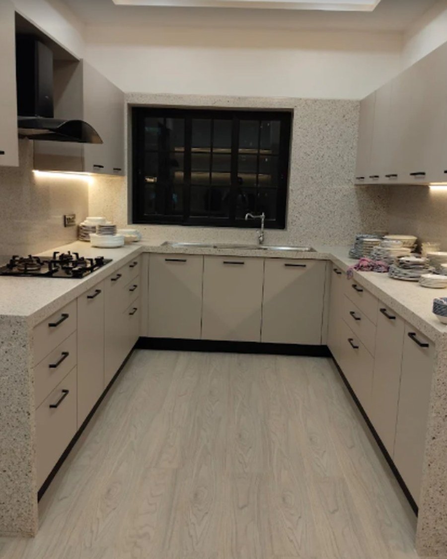 Terrazzo kitchen countertop and cabinetry detail by AV Corporation